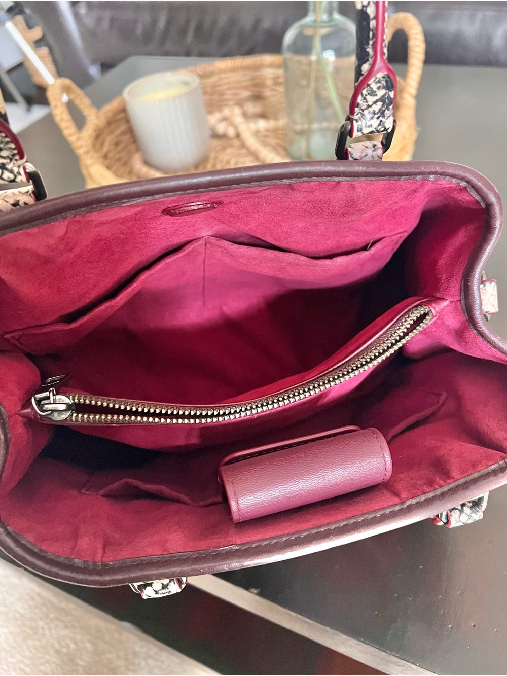 COACH MARGOT Embossed Snake Leather Signature Satchel Dark Brown/Burgundy - Picture 8 of 16